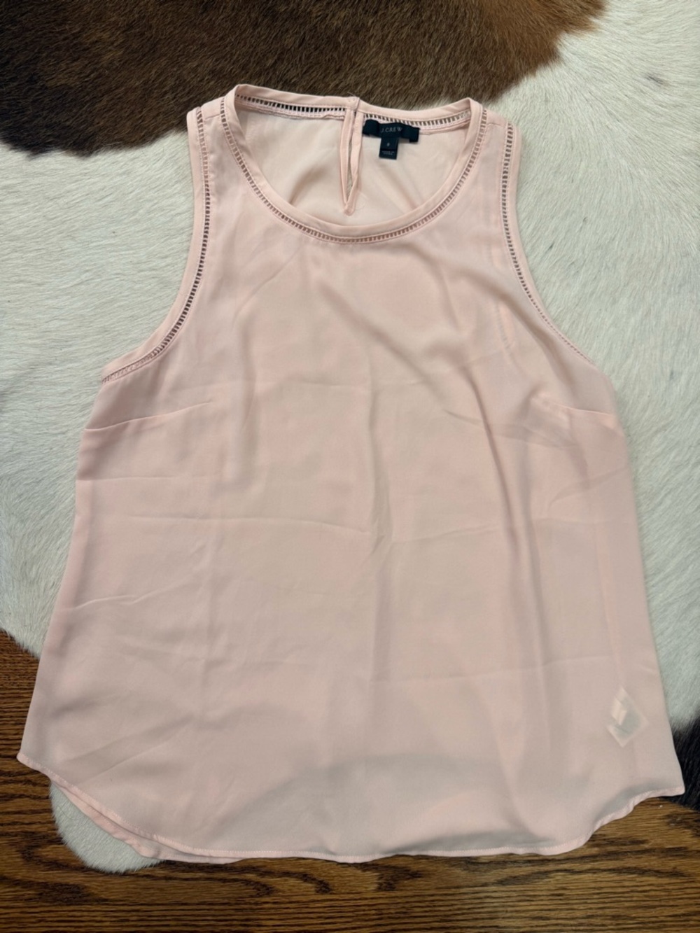 J. Crew Pale Pink Sleeveless Tank with Eyelet Trim